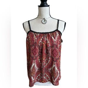 DAYTRIP Paisley Boho Festival Lace Trim Open Sided Cropped Cami Tank | Small